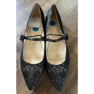 Marc Fisher NWOT black gold metallic jacquard brocade Mary Jane flats size 10